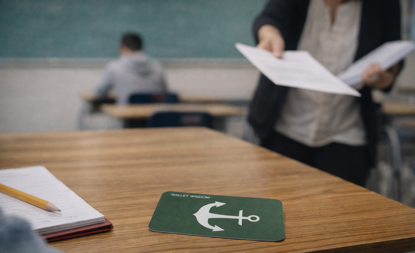 Education — A card on the desk reminds you: this isn’t life or death. The Anchor eases pressure, steadies your breath, and brings you back to what matters right now.