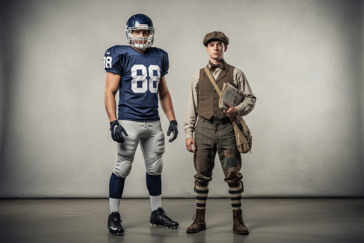 a football player and a newsie drama guy standing next to each other